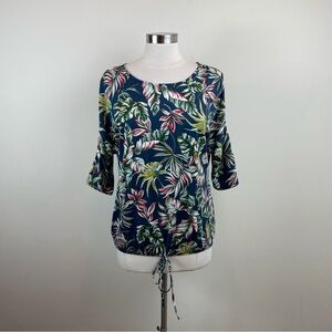 Perspeption Concept Navy Blue Green Red Floral Blouse Top Women Medium